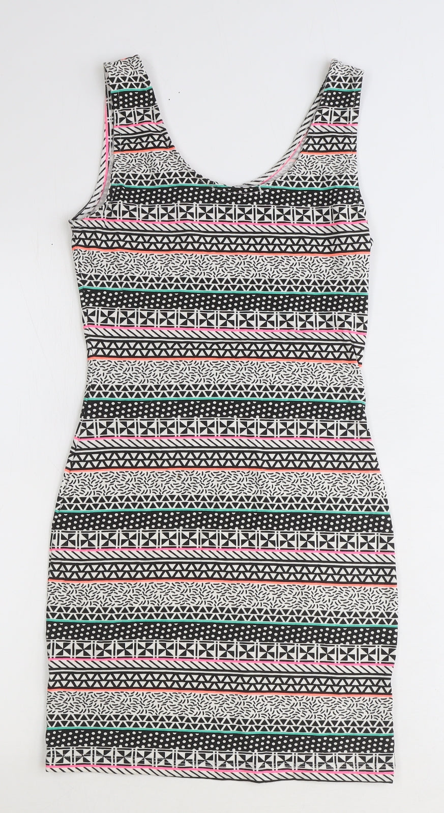 Primark Womens Black Geometric Polyester Bodycon Size 8 Scoop Neck Pullover