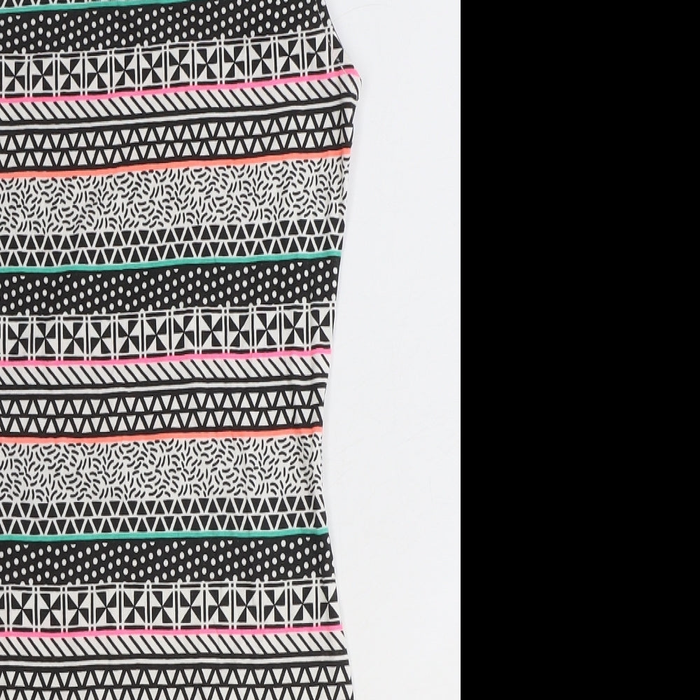 Primark Womens Black Geometric Polyester Bodycon Size 8 Scoop Neck Pullover