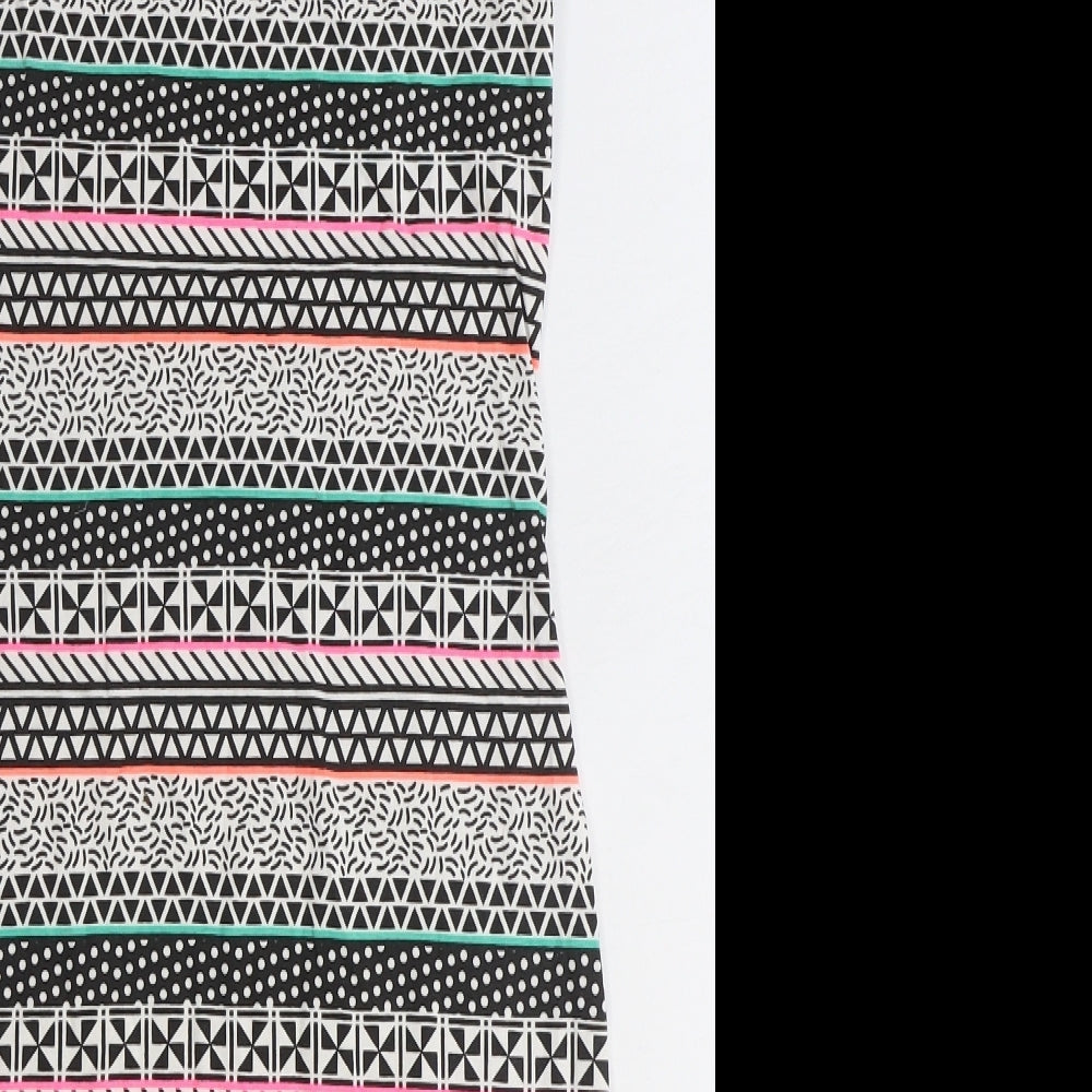 Primark Womens Black Geometric Polyester Bodycon Size 8 Scoop Neck Pullover