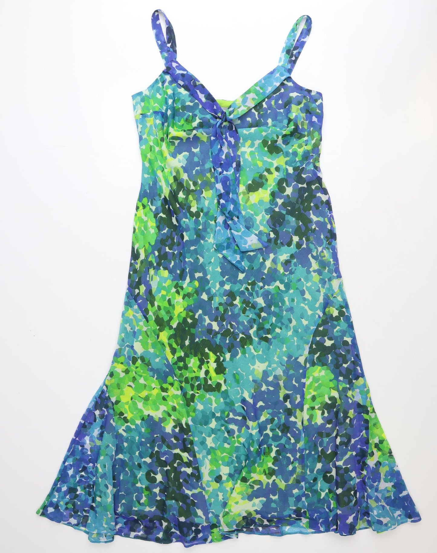 Marks and Spencer Womens Blue Geometric Polyester Trapeze & Swing Size 14 V-Neck Tie