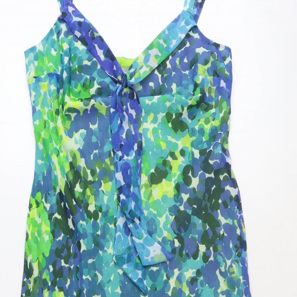 Marks and Spencer Womens Blue Geometric Polyester Trapeze & Swing Size 14 V-Neck Tie
