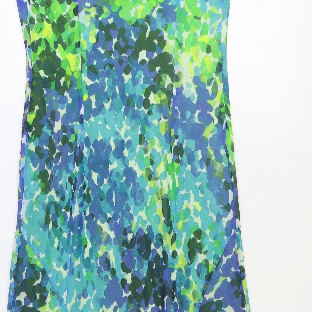 Marks and Spencer Womens Blue Geometric Polyester Trapeze & Swing Size 14 V-Neck Tie