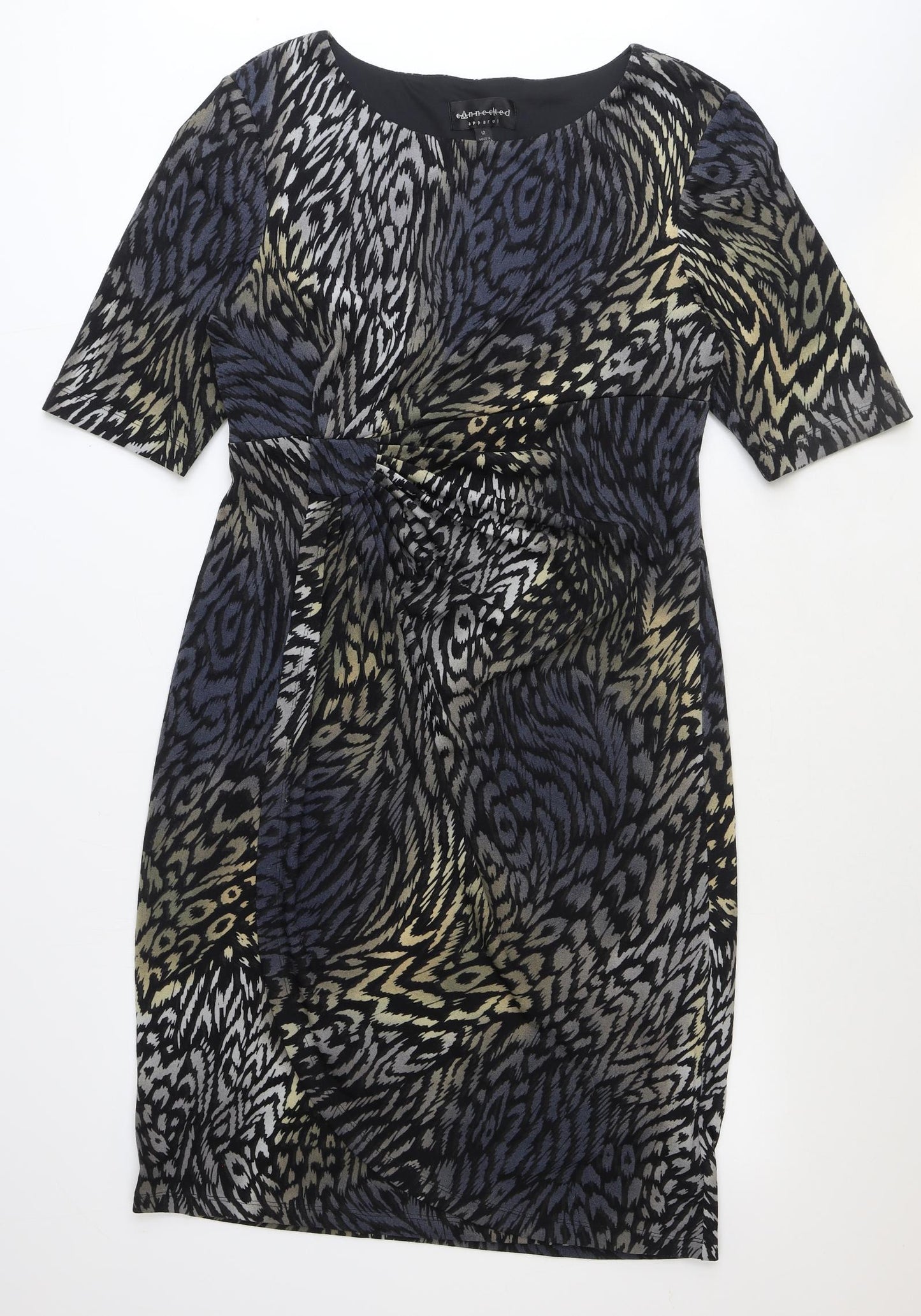 Connected Apparel Womens Black Geometric Polyester A-Line Size 12 Round Neck Pullover