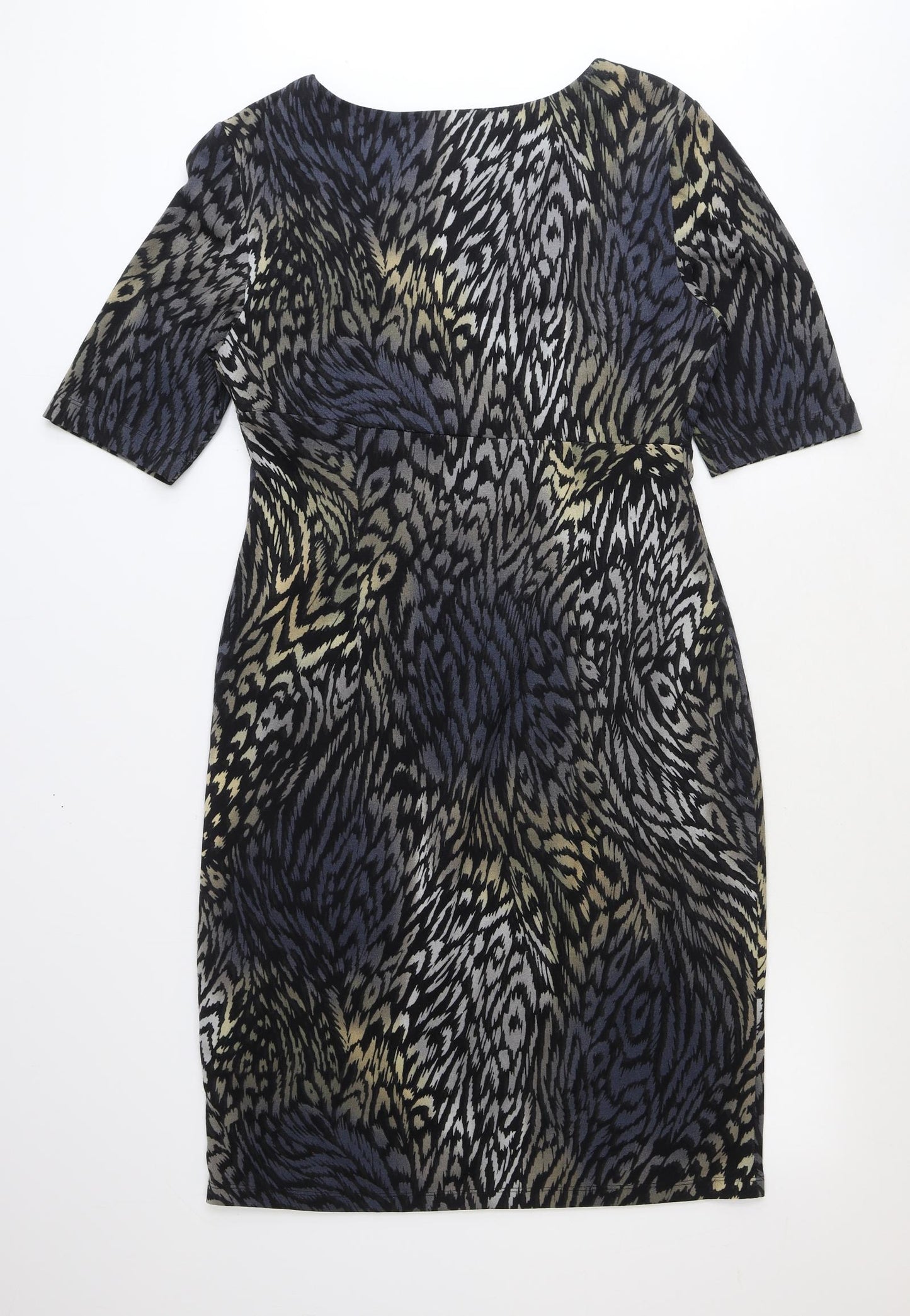 Connected Apparel Womens Black Geometric Polyester A-Line Size 12 Round Neck Pullover