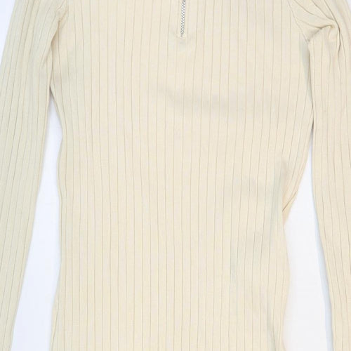 Pimkie Womens Beige Viscose Jumper Dress Size M High Neck Zip - Ribbed