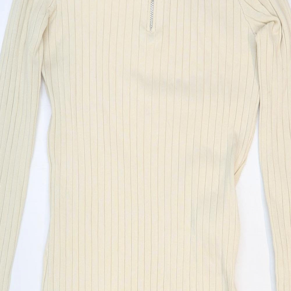 Pimkie Womens Beige Viscose Jumper Dress Size M High Neck Zip - Ribbed