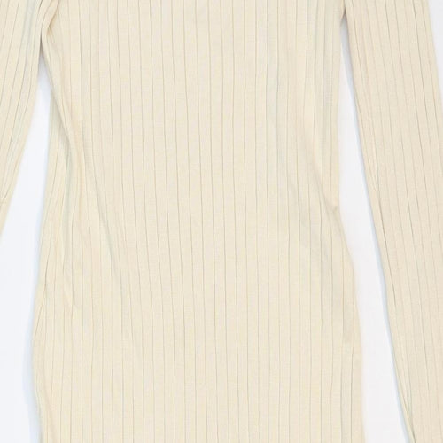 Pimkie Womens Beige Viscose Jumper Dress Size M High Neck Zip - Ribbed