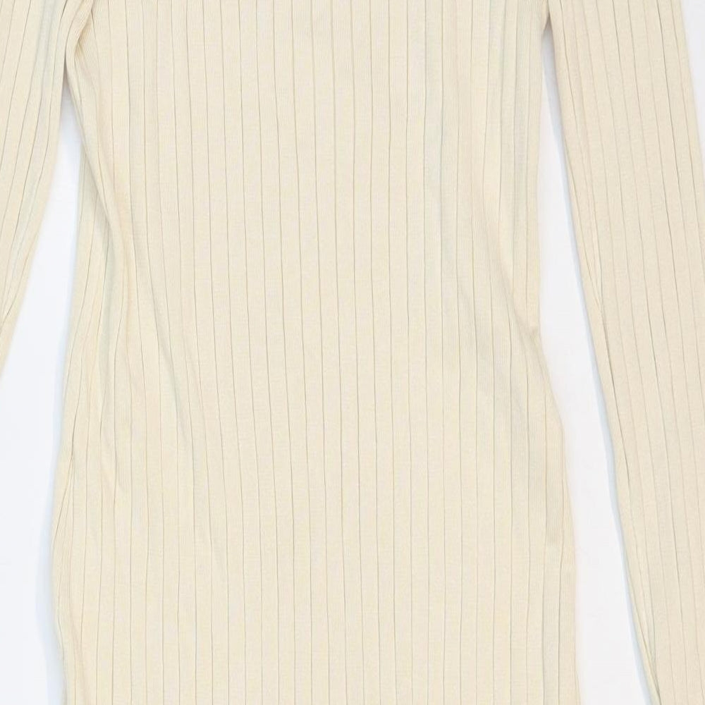 Pimkie Womens Beige Viscose Jumper Dress Size M High Neck Zip - Ribbed