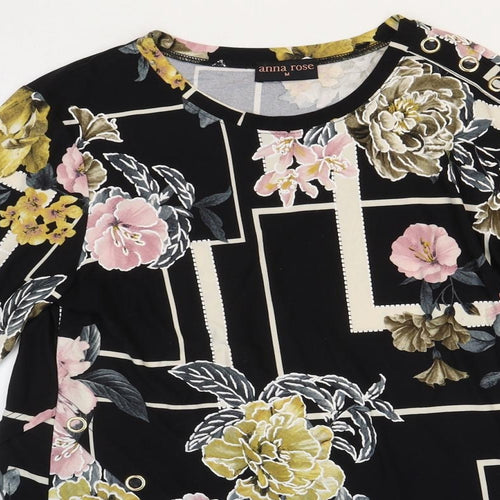 Anna Rose Womens Multicoloured Floral Polyester Basic T-Shirt Size M Round Neck