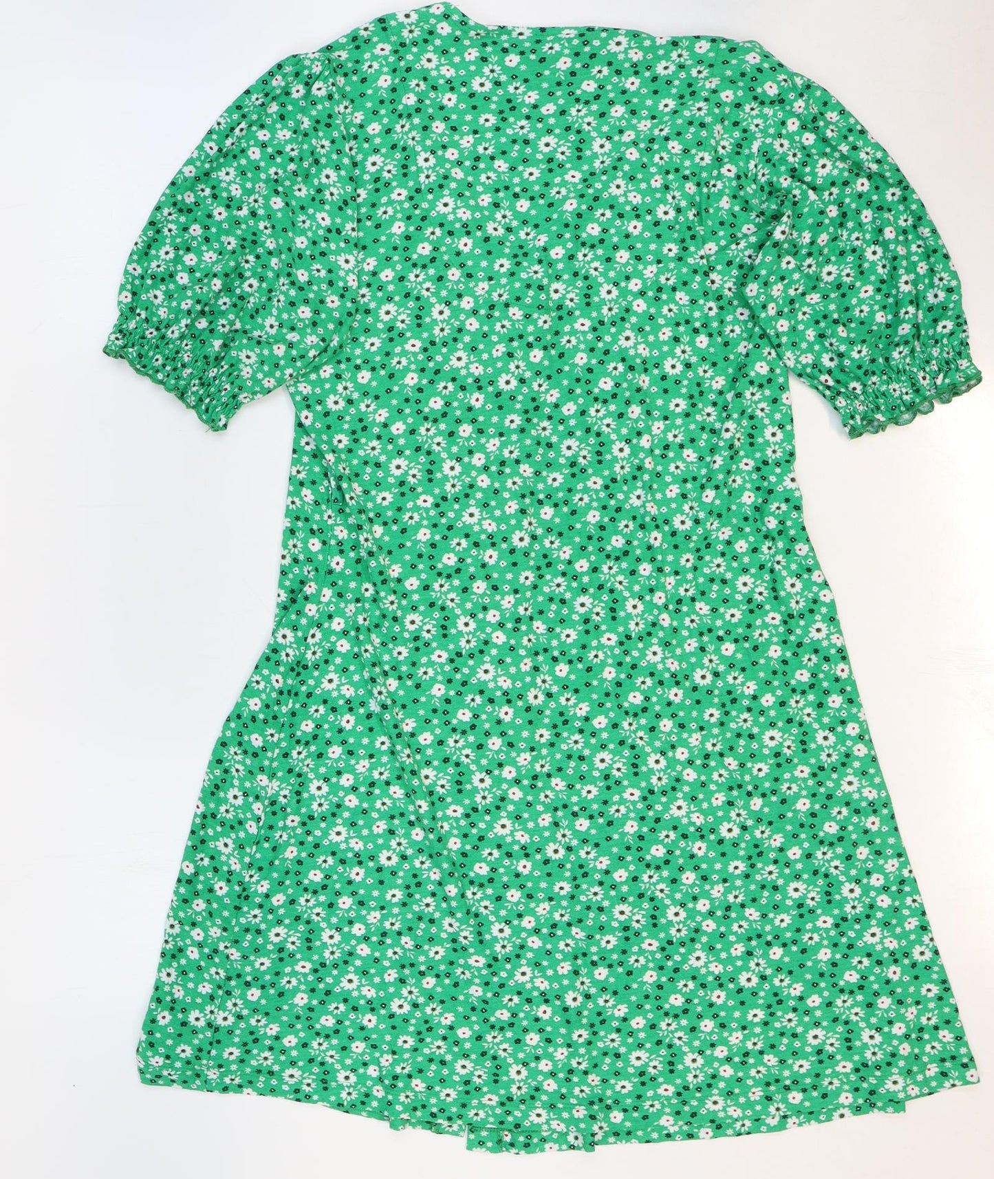 F&F Womens Green Floral Polyester Trapeze & Swing Size 10 V-Neck Button