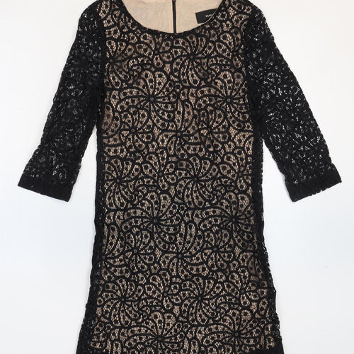 Mango Womens Black Cotton Shift Size 6 Boat Neck Zip