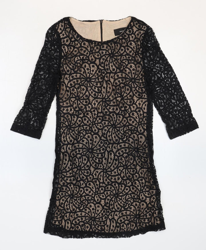 Mango Womens Black Cotton Shift Size 6 Boat Neck Zip