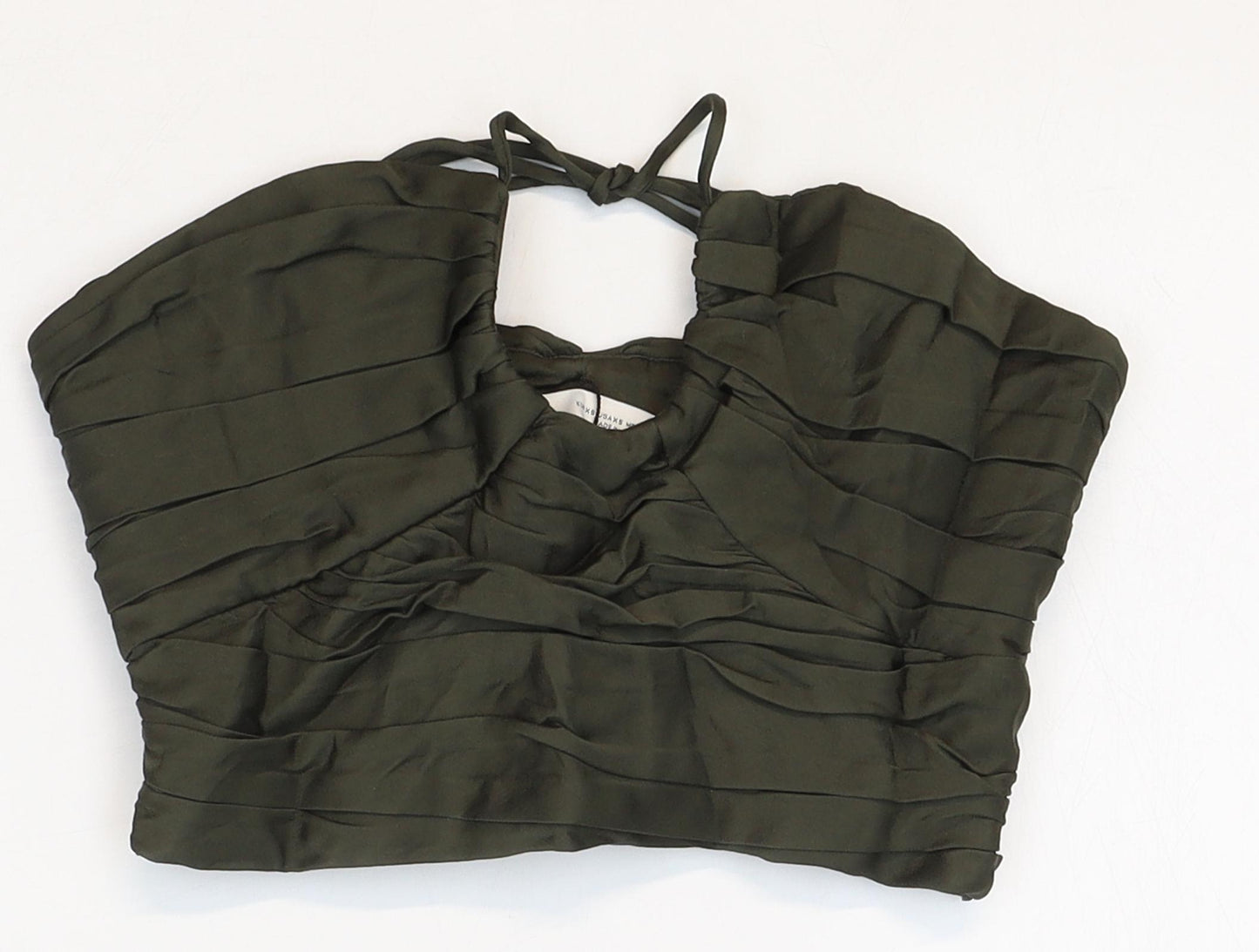 Zara Womens Green Viscose Cropped Blouse Size XS Scoop Neck