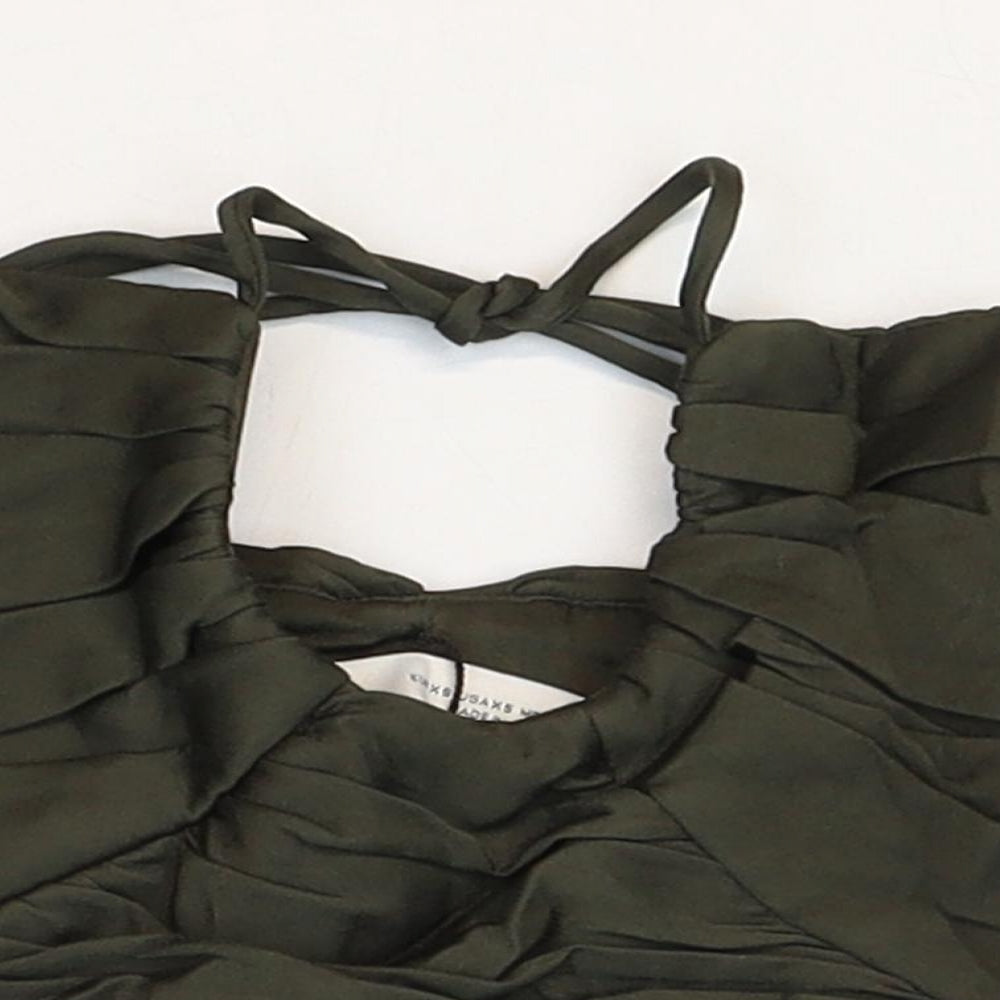 Zara Womens Green Viscose Cropped Blouse Size XS Scoop Neck