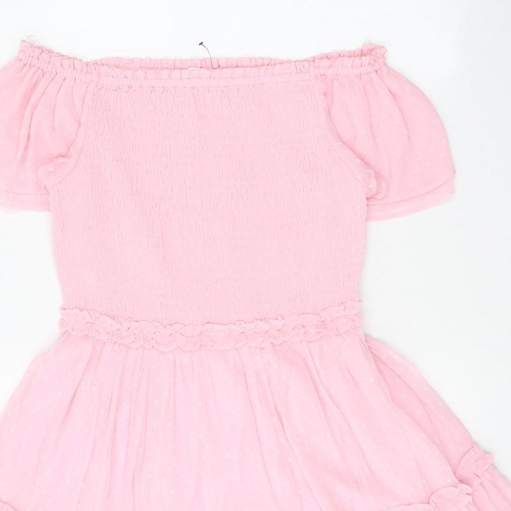 Marks and Spencer Girls Pink Polyester A-Line Size 15-16 Years Off the Shoulder Pullover