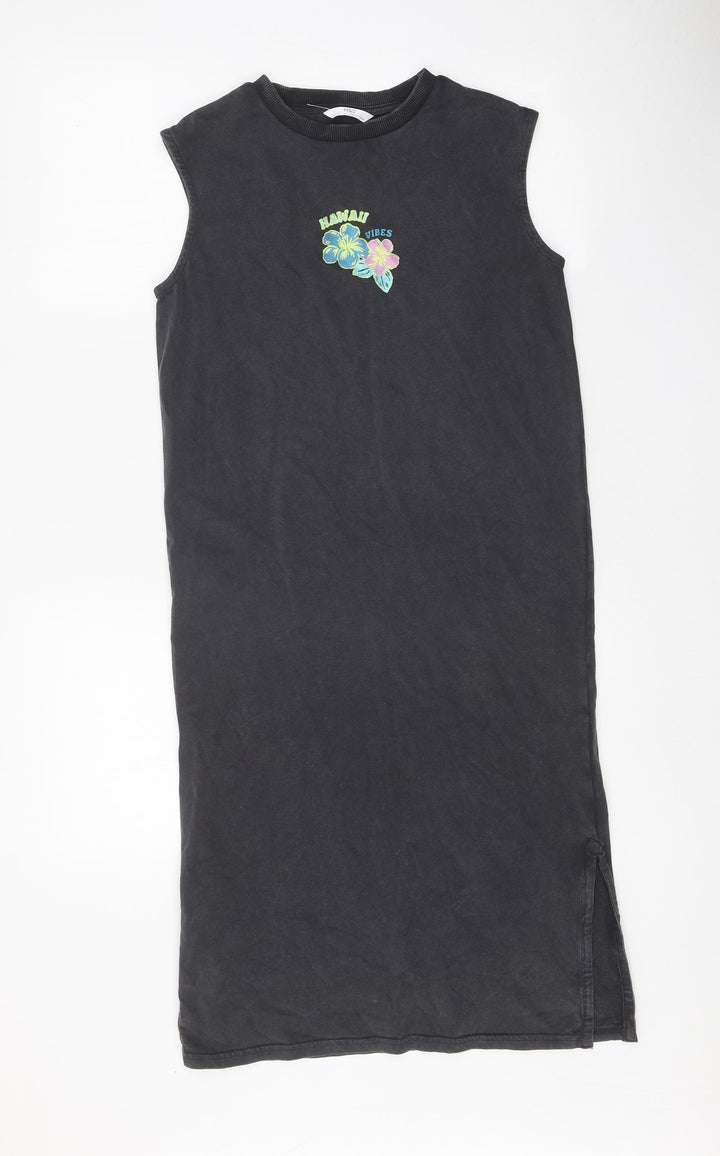 Marks and Spencer Girls Grey 100% Cotton T-Shirt Dress Size 9-10 Years Round Neck Pullover