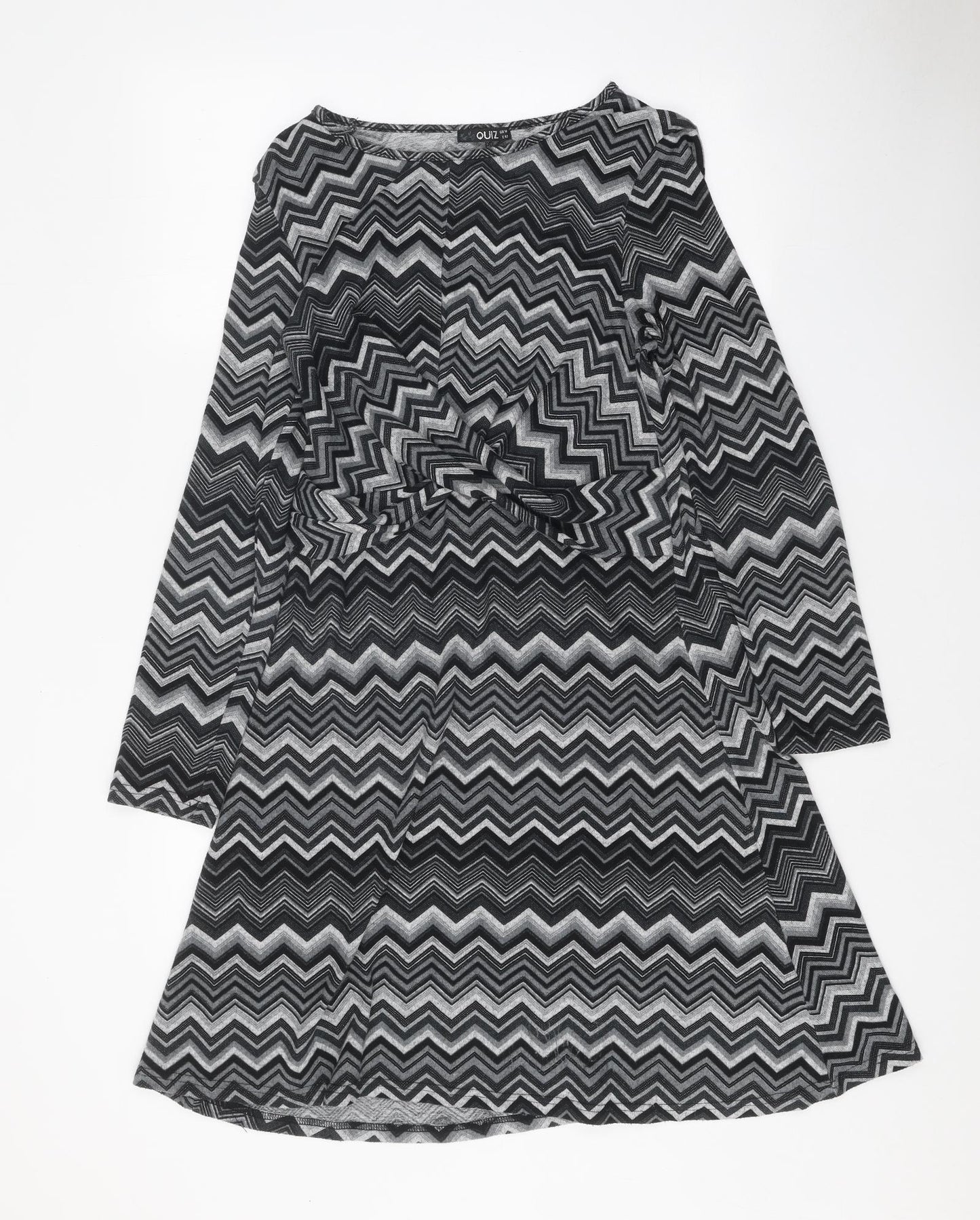Quiz Womens Grey Geometric Polyester Skater Dress Size 14 Boat Neck Pullover