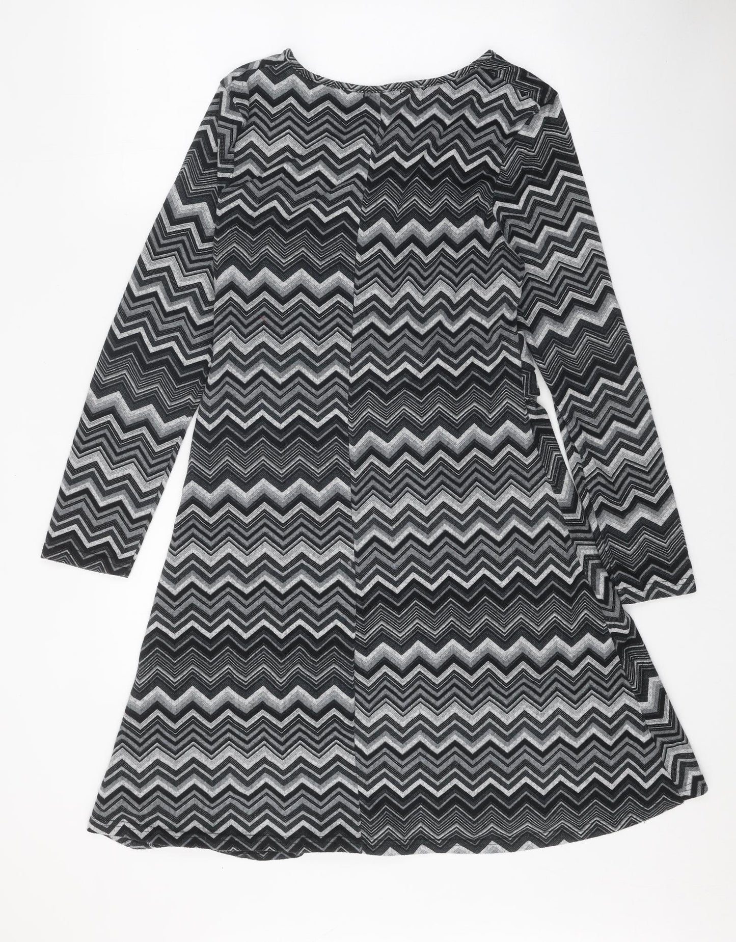 Quiz Womens Grey Geometric Polyester Skater Dress Size 14 Boat Neck Pullover