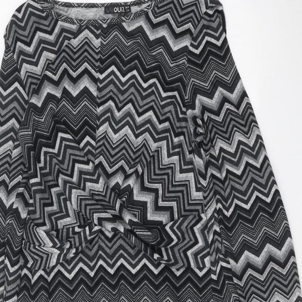 Quiz Womens Grey Geometric Polyester Skater Dress Size 14 Boat Neck Pullover