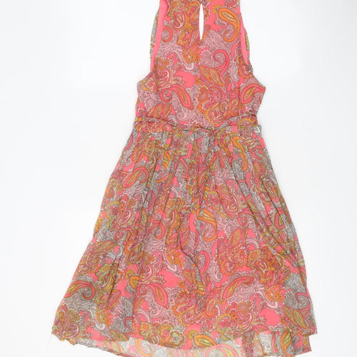 H&M Womens Pink Paisley Polyester Fit & Flare Size 6 V-Neck Button