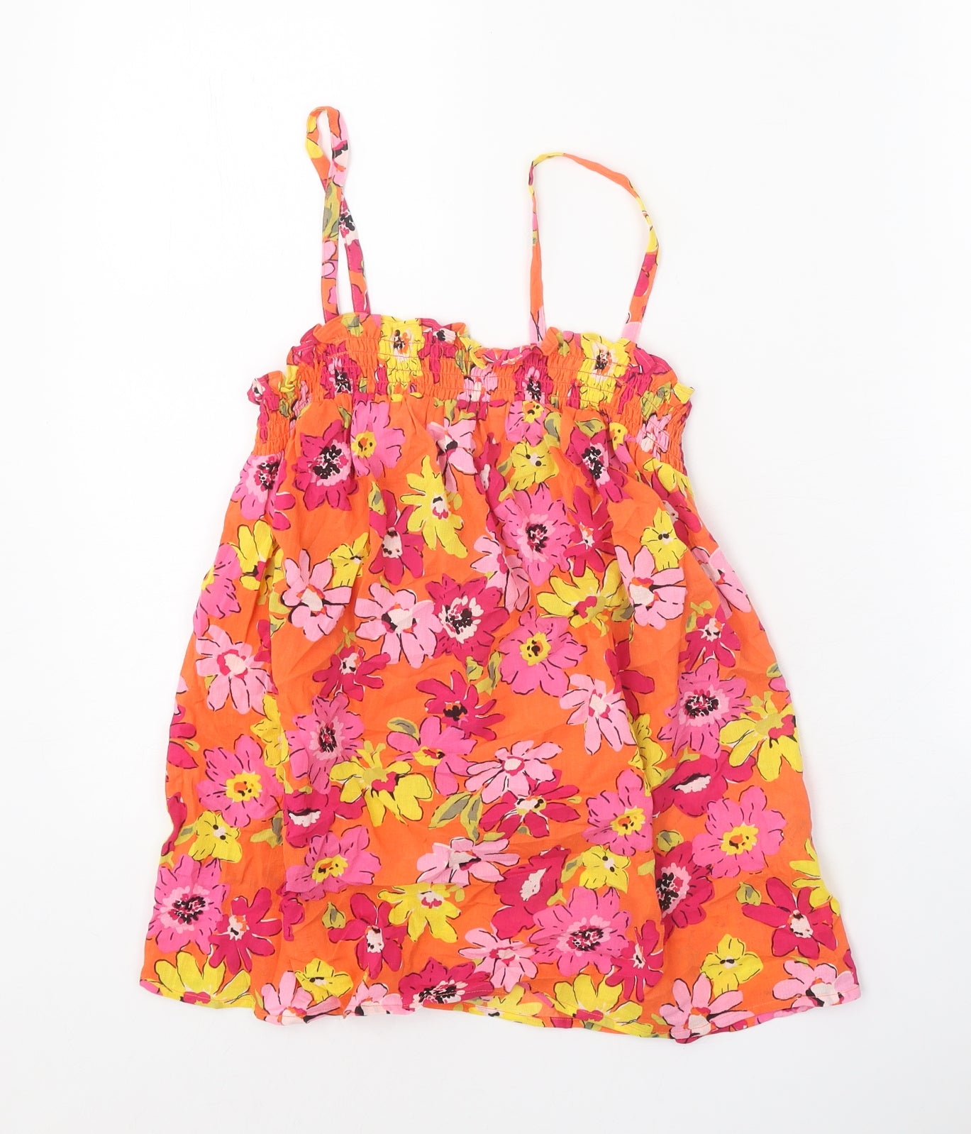 Marks and Spencer Womens Orange Floral 100% Cotton Basic Tank Size 8 Square Neck