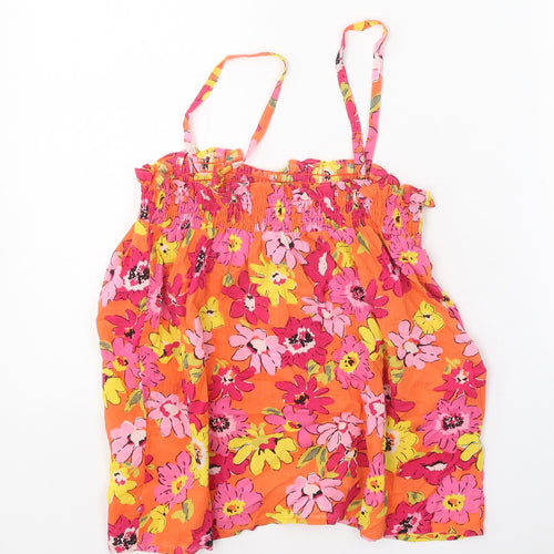 Marks and Spencer Womens Orange Floral 100% Cotton Basic Tank Size 8 Square Neck