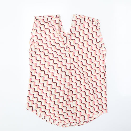 Marks and Spencer Womens White Geometric Polyester Basic Tank Size 6 V-Neck