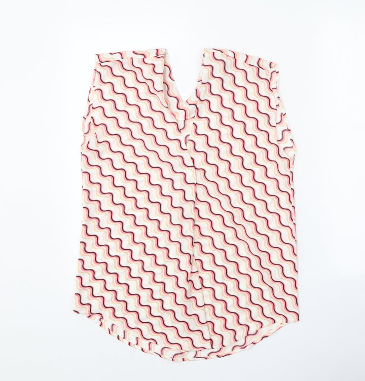 Marks and Spencer Womens White Geometric Polyester Basic Tank Size 6 V-Neck
