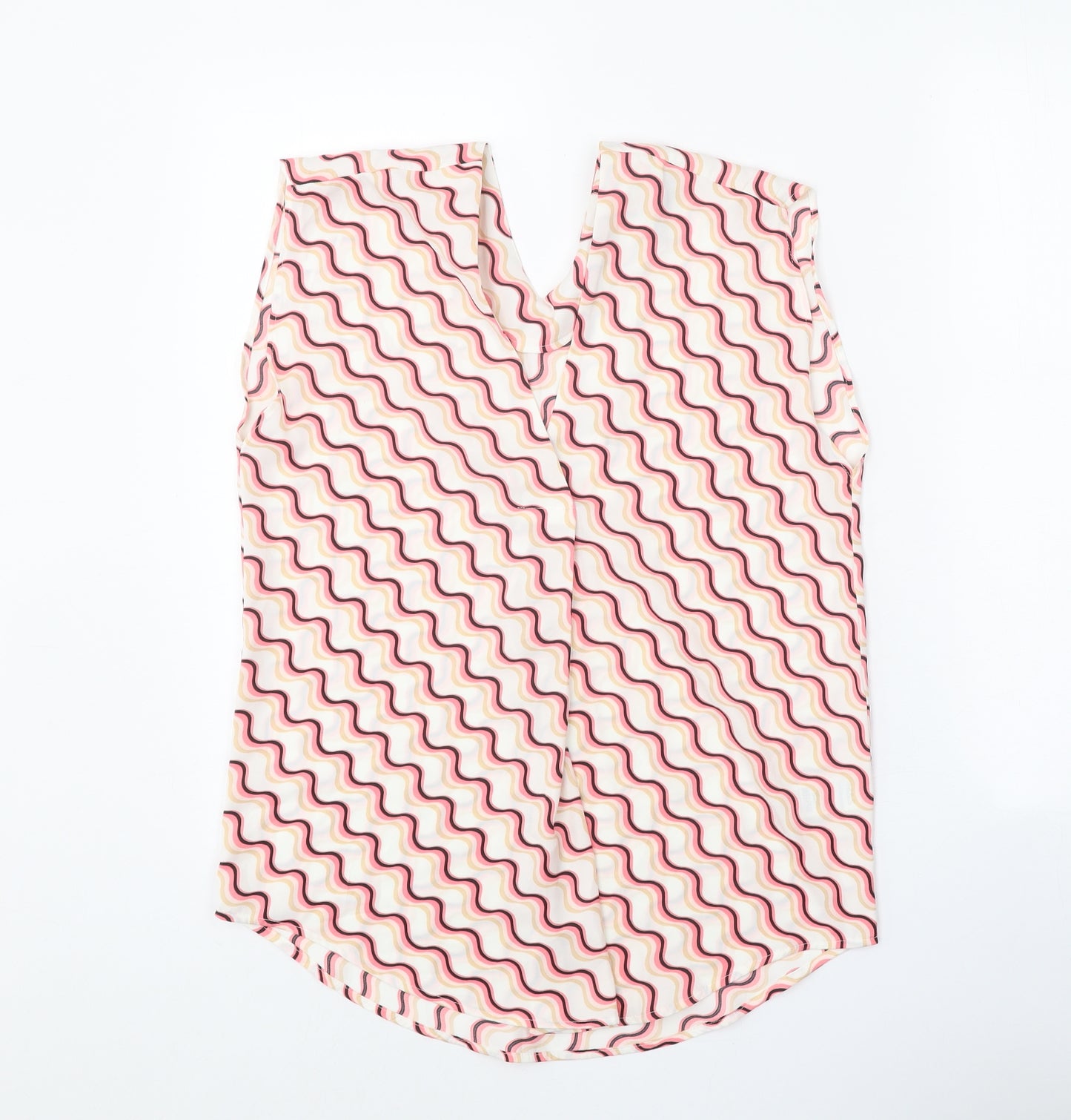 Marks and Spencer Womens White Geometric Polyester Basic Tank Size 6 V-Neck