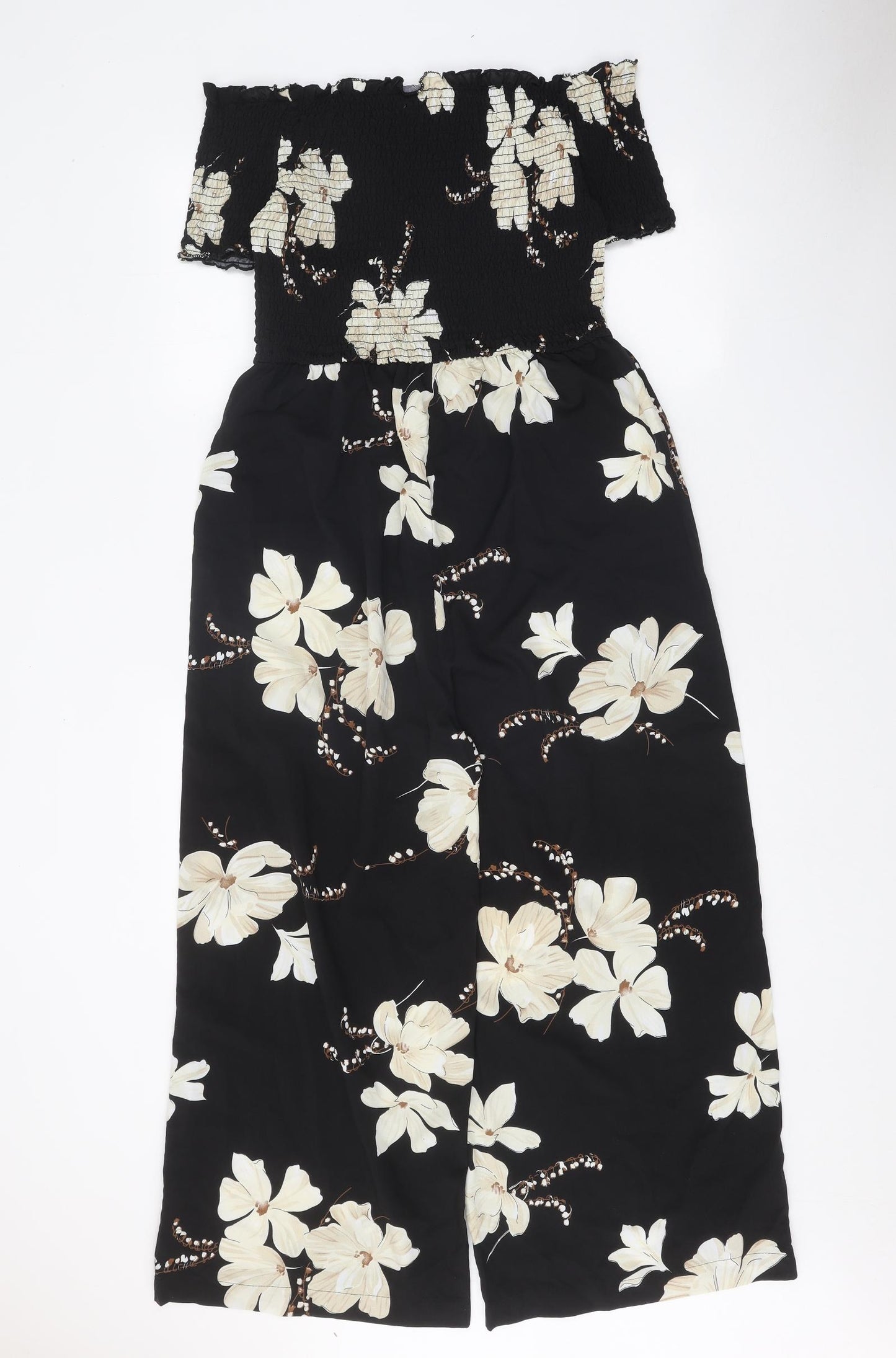 SheIn Womens Black Floral Polyester Jumpsuit One-Piece Size XL Pullover