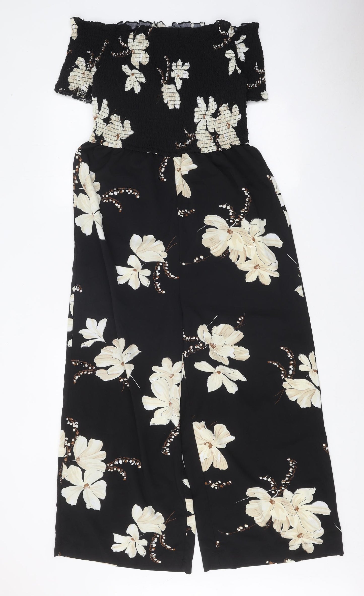 SheIn Womens Black Floral Polyester Jumpsuit One-Piece Size XL Pullover