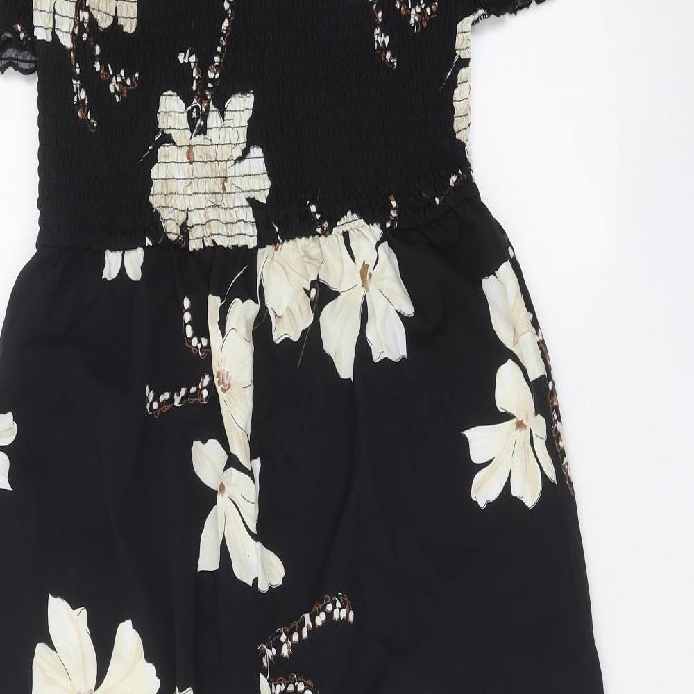 SheIn Womens Black Floral Polyester Jumpsuit One-Piece Size XL Pullover