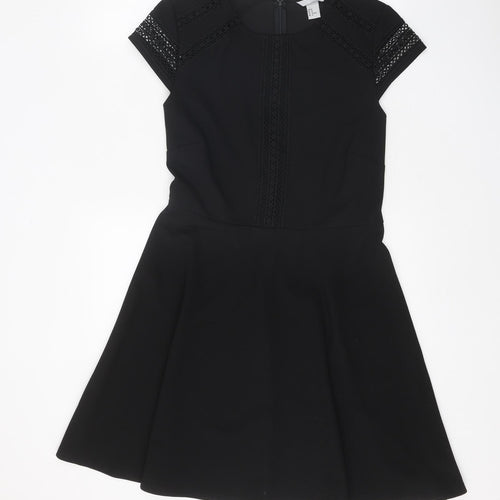 H&M Womens Black Polyester Fit & Flare Size M Round Neck Zip