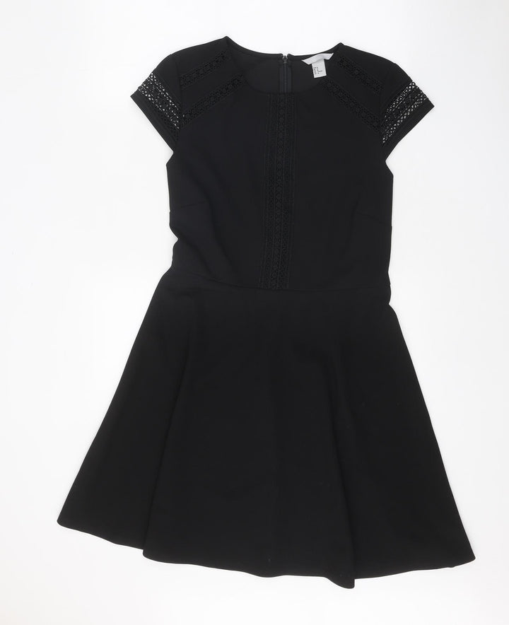 H&M Womens Black Polyester Fit & Flare Size M Round Neck Zip