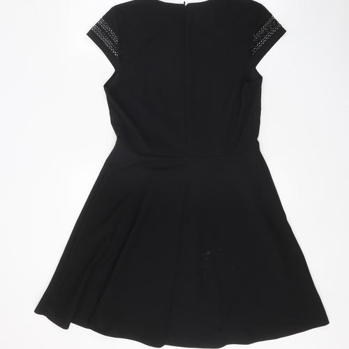 H&M Womens Black Polyester Fit & Flare Size M Round Neck Zip