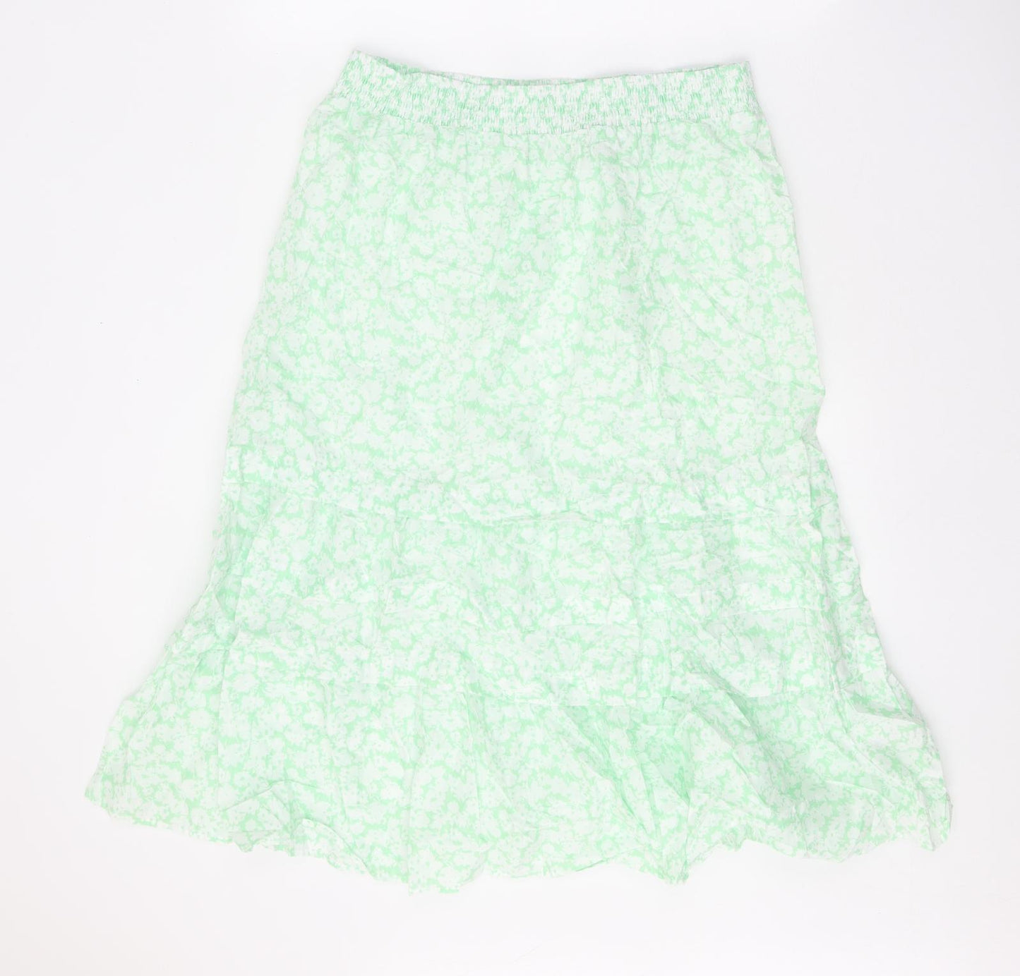 Marks and Spencer Womens Green Floral Cotton Peasant Skirt Size 14