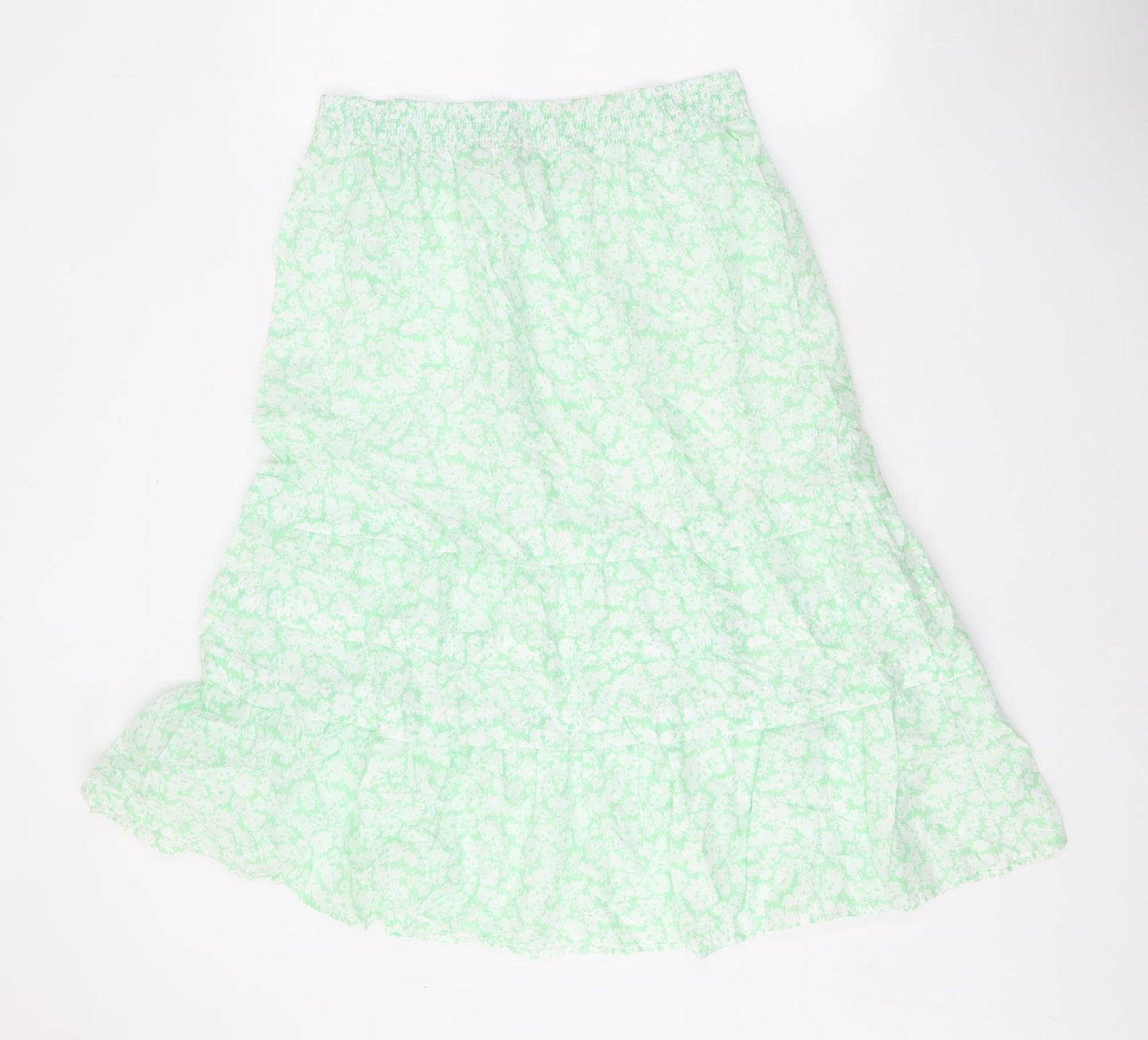Marks and Spencer Womens Green Floral Cotton Peasant Skirt Size 14