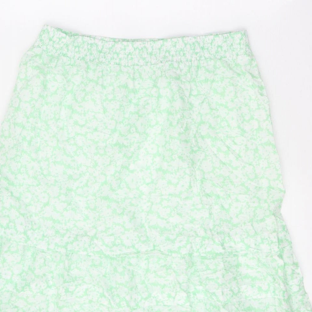 Marks and Spencer Womens Green Floral Cotton Peasant Skirt Size 14
