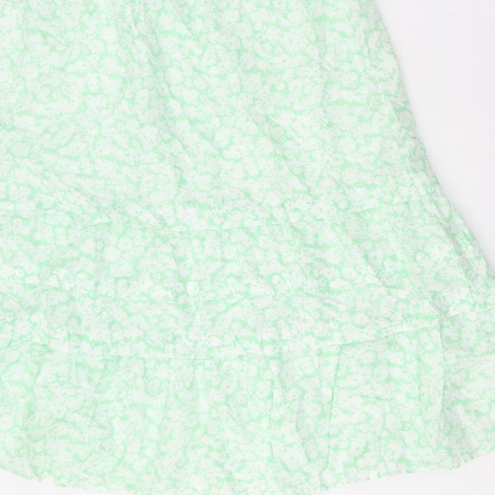 Marks and Spencer Womens Green Floral Cotton Peasant Skirt Size 14