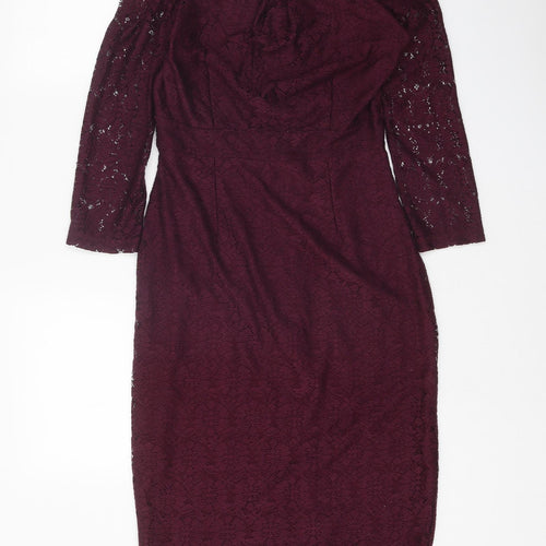 Dorothy Perkins Womens Purple Geometric Polyester Pencil Dress Size 10 Scoop Neck Zip