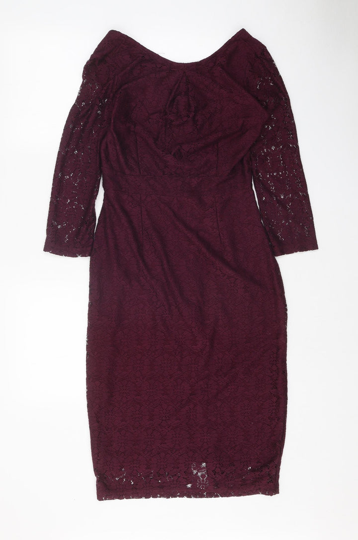 Dorothy Perkins Womens Purple Geometric Polyester Pencil Dress Size 10 Scoop Neck Zip