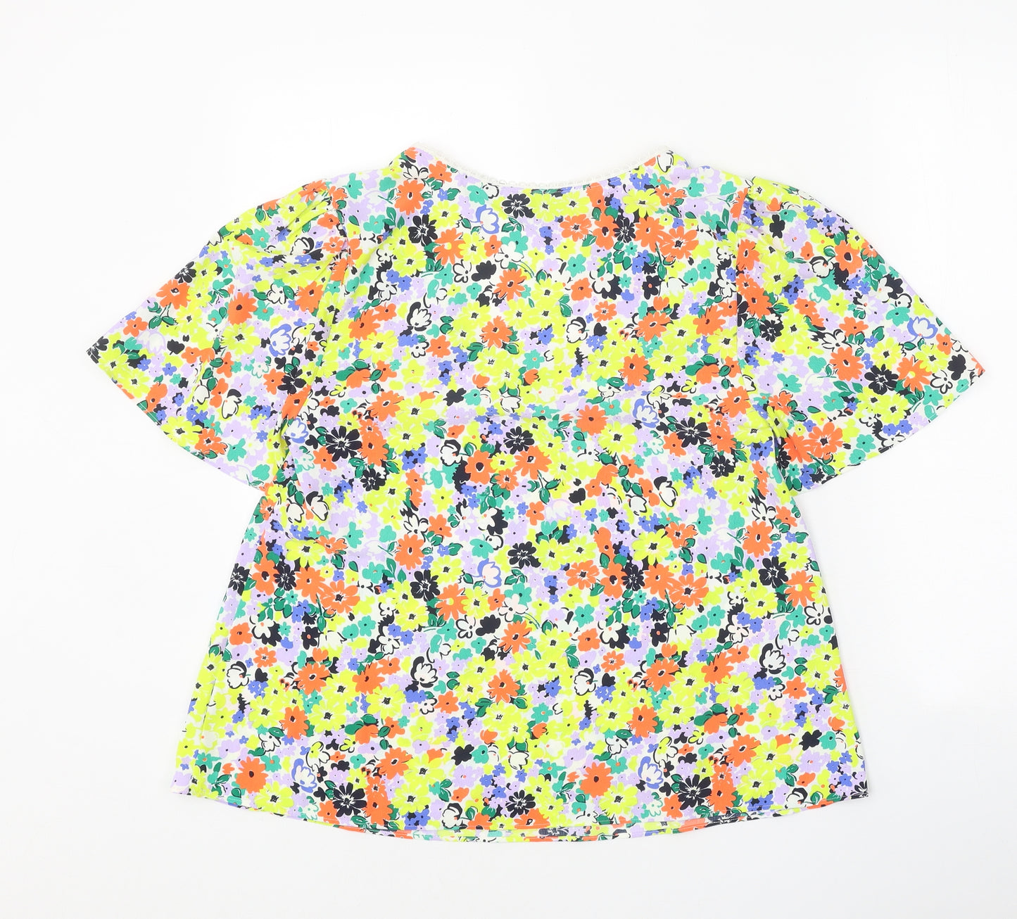 Marks and Spencer Womens Multicoloured Floral Polyester Basic Blouse Size 8 Round Neck