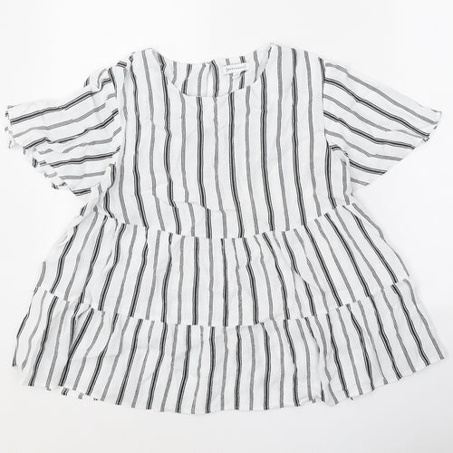 Warehouse Womens White Striped Polyester Basic Blouse Size 12 Round Neck