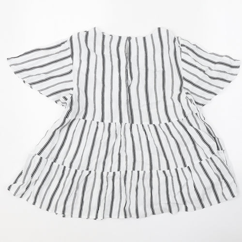 Warehouse Womens White Striped Polyester Basic Blouse Size 12 Round Neck