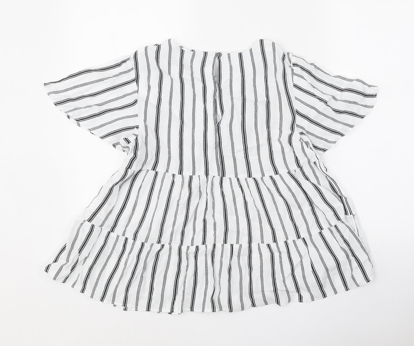 Warehouse Womens White Striped Polyester Basic Blouse Size 12 Round Neck
