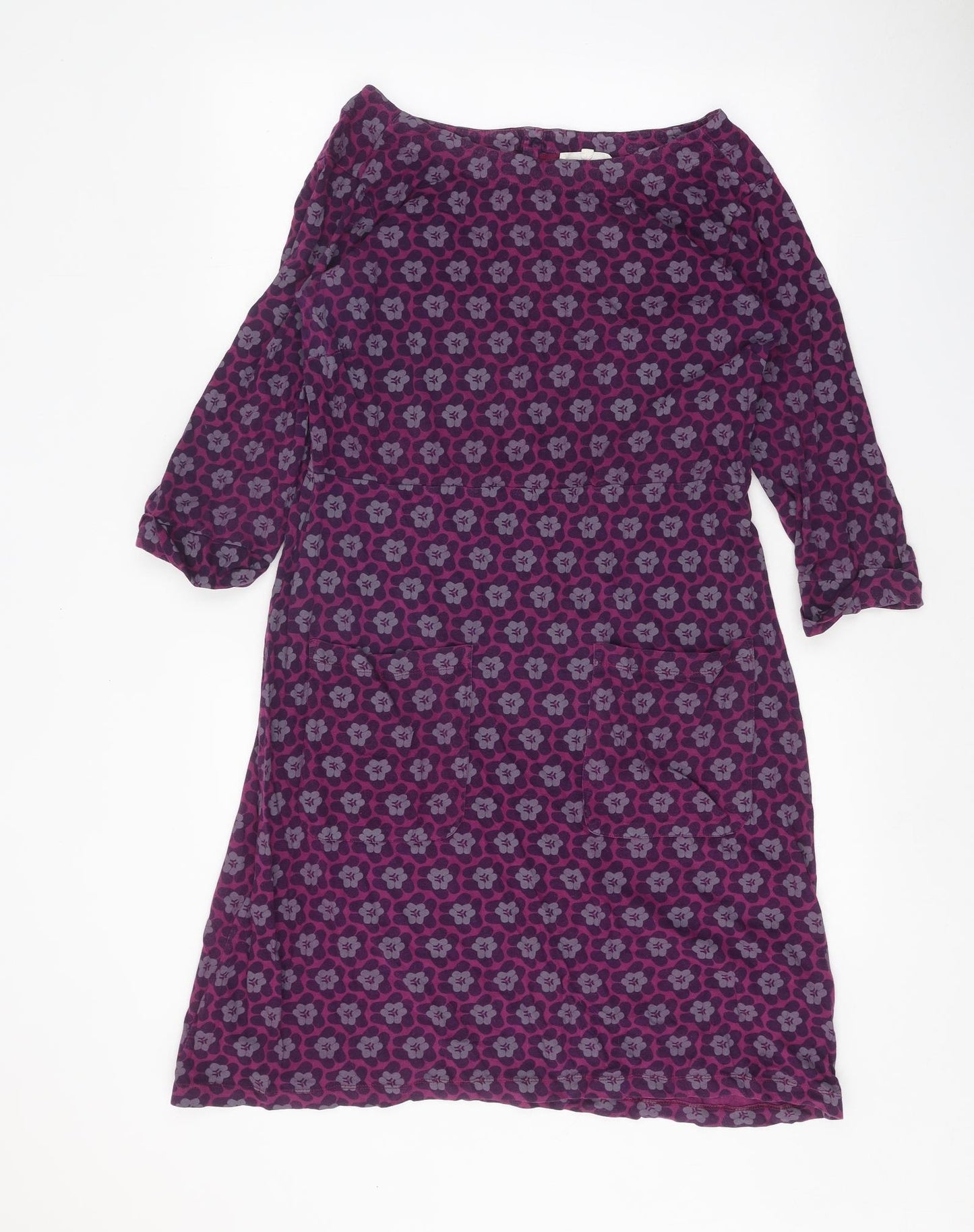 White Stuff Womens Purple Geometric 100% Cotton A-Line Size 16 Boat Neck Button