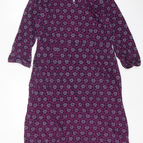 White Stuff Womens Purple Geometric 100% Cotton A-Line Size 16 Boat Neck Button