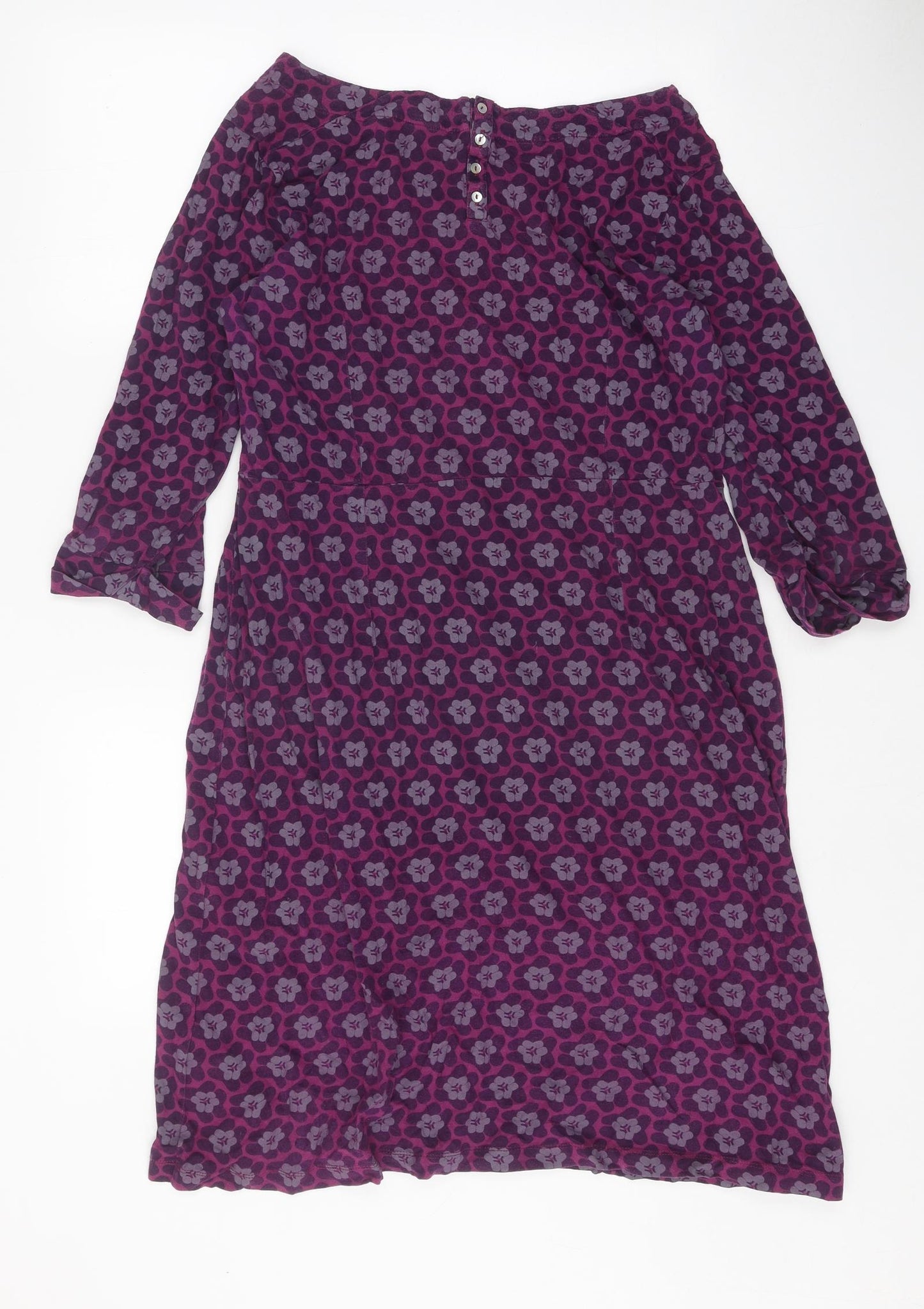 White Stuff Womens Purple Geometric 100% Cotton A-Line Size 16 Boat Neck Button