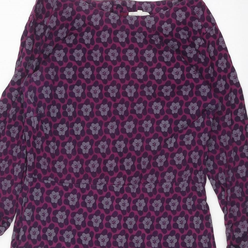 White Stuff Womens Purple Geometric 100% Cotton A-Line Size 16 Boat Neck Button