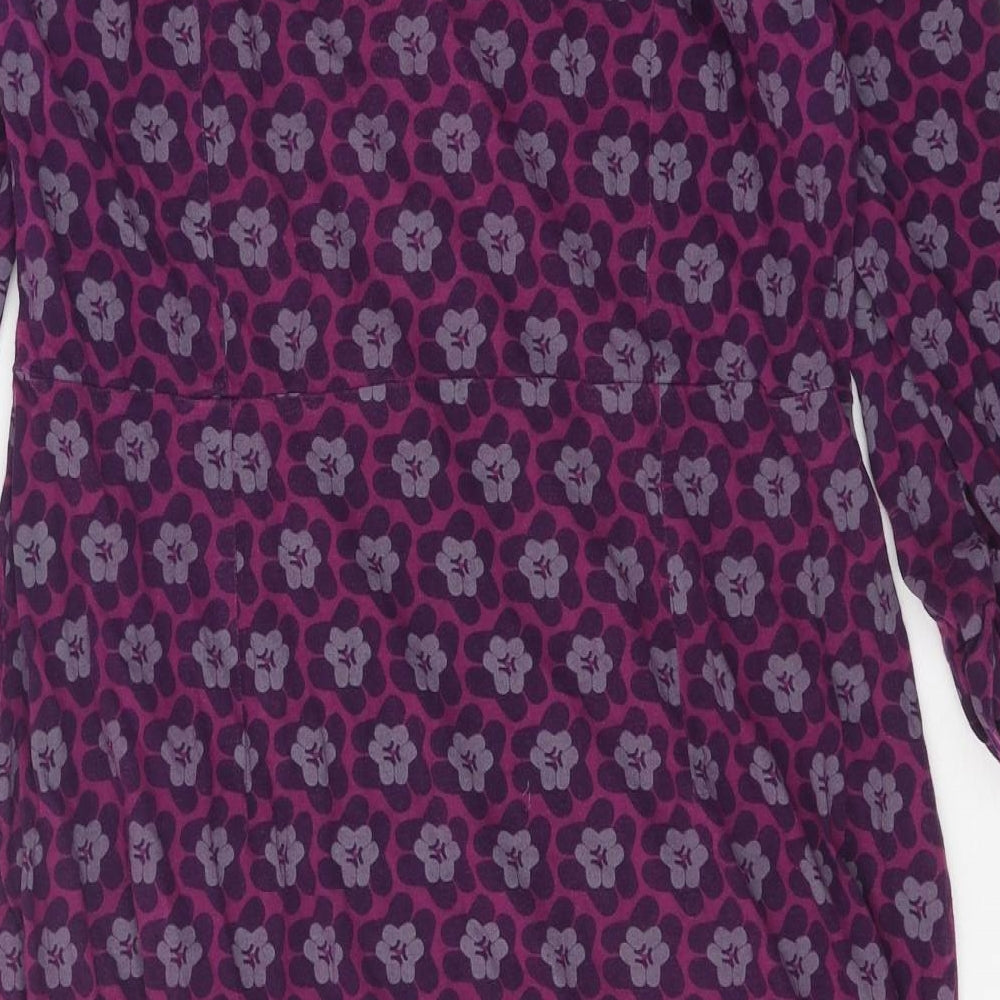 White Stuff Womens Purple Geometric 100% Cotton A-Line Size 16 Boat Neck Button